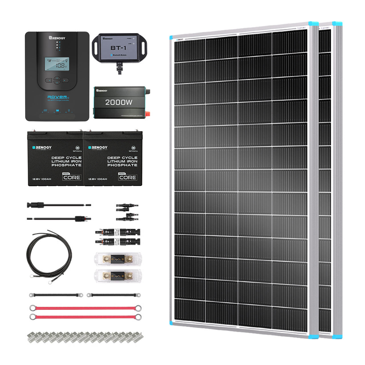 Renogy | Essential Off-Grid Solar Kit 400W 12V | Optional 1.2kWh LiFePO4 Battery | RNG-KIT-PREMIUM400D-RVR40