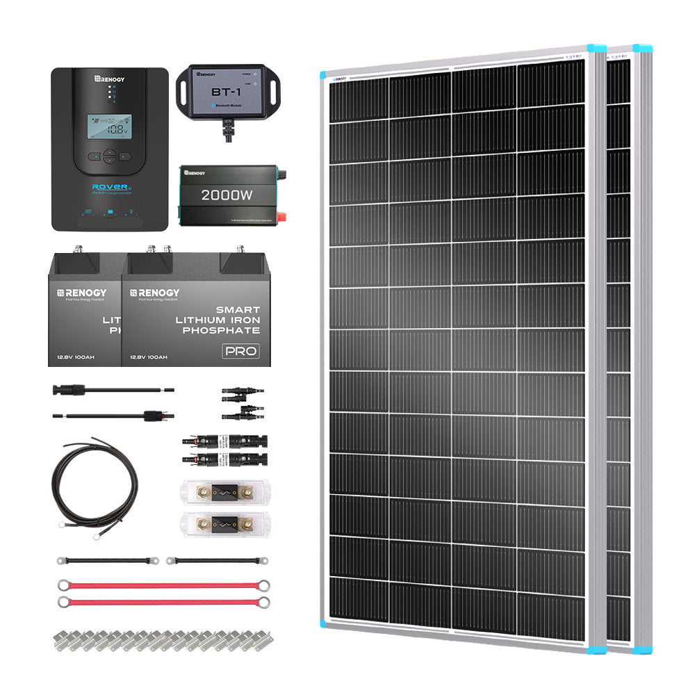Renogy | Essential Off-Grid Solar Kit 400W 12V | Optional 1.2kWh LiFePO4 Battery | RNG-KIT-PREMIUM400D-RVR40