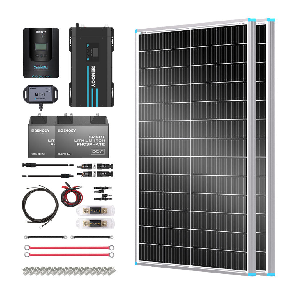 Renogy | Essential Off-Grid Solar Kit 400W 12V | Optional 1.2kWh LiFePO4 Battery | RNG-KIT-PREMIUM400D-RVR40