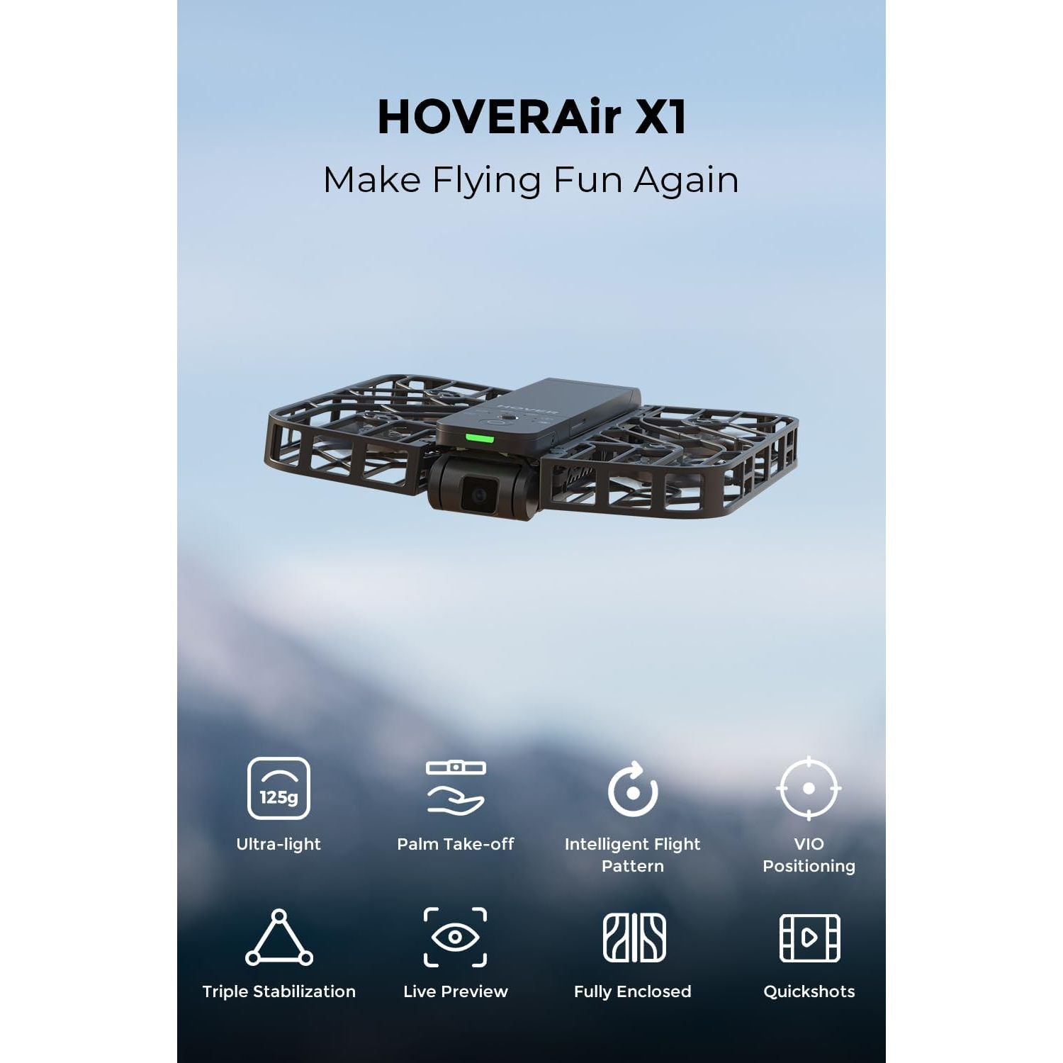 HOVERAir X1 Self-Flying Camera Drone (Standard, Black)