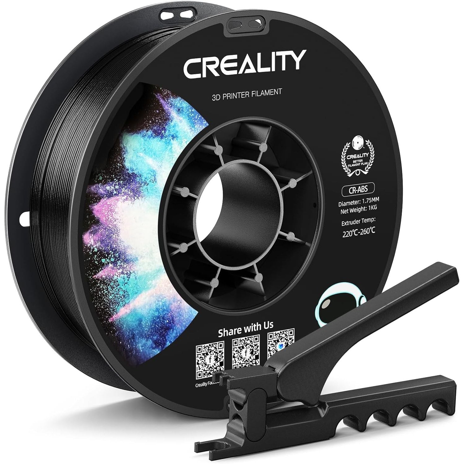 Creality ABS Filament 1.75mm Black 3D Printer Filaments, 1kg(2.2lbs)