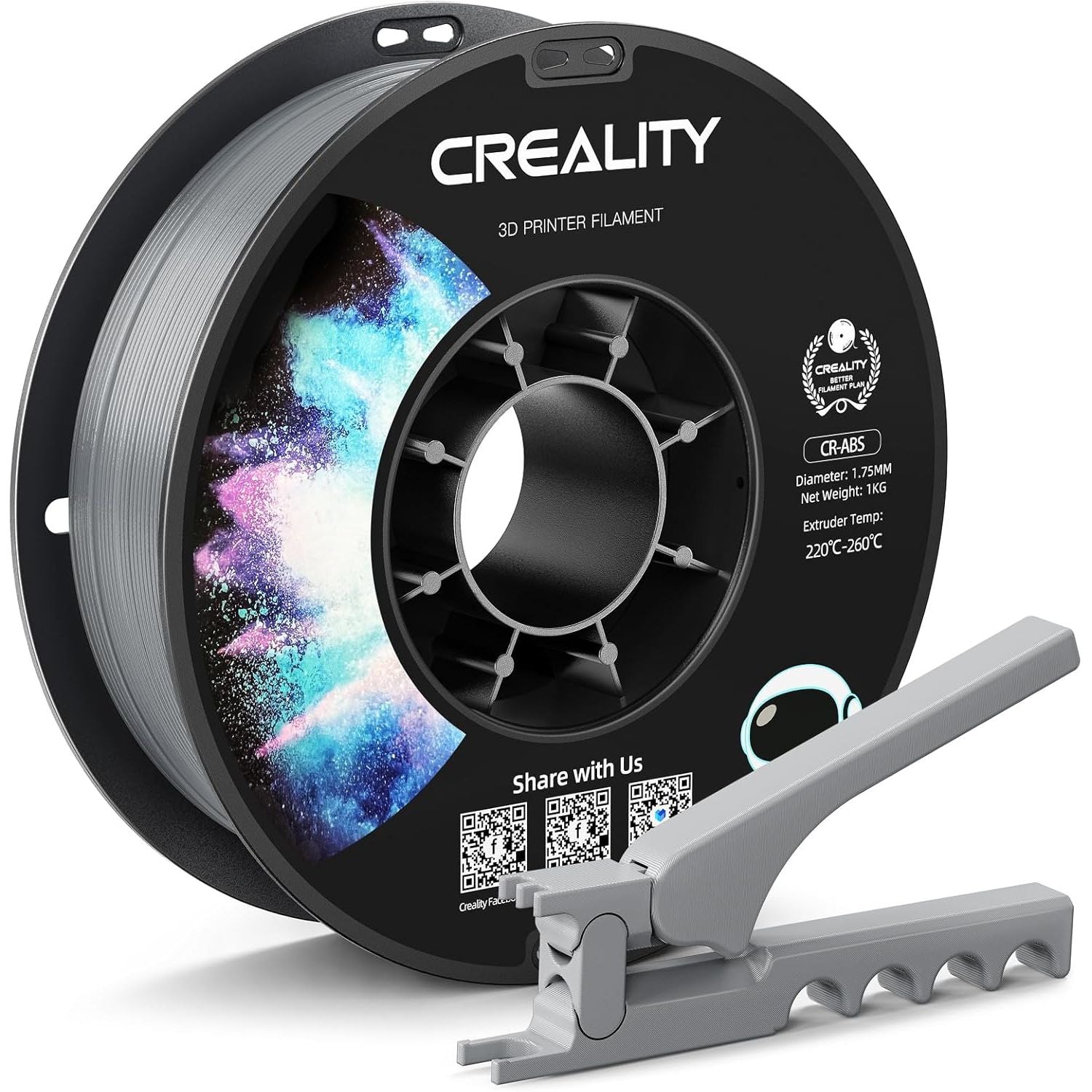 Creality ABS Filament 1.75mm Grey 3D Printer Filaments, 1kg(2.2lbs)