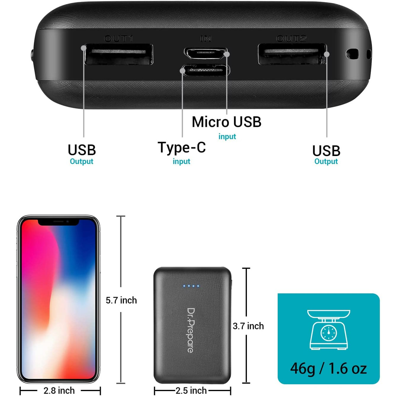 Renogy | Dr. Prepare Portable Charger 10000mAh for Heated Vest/Jacket | DPB-1BK10K-US