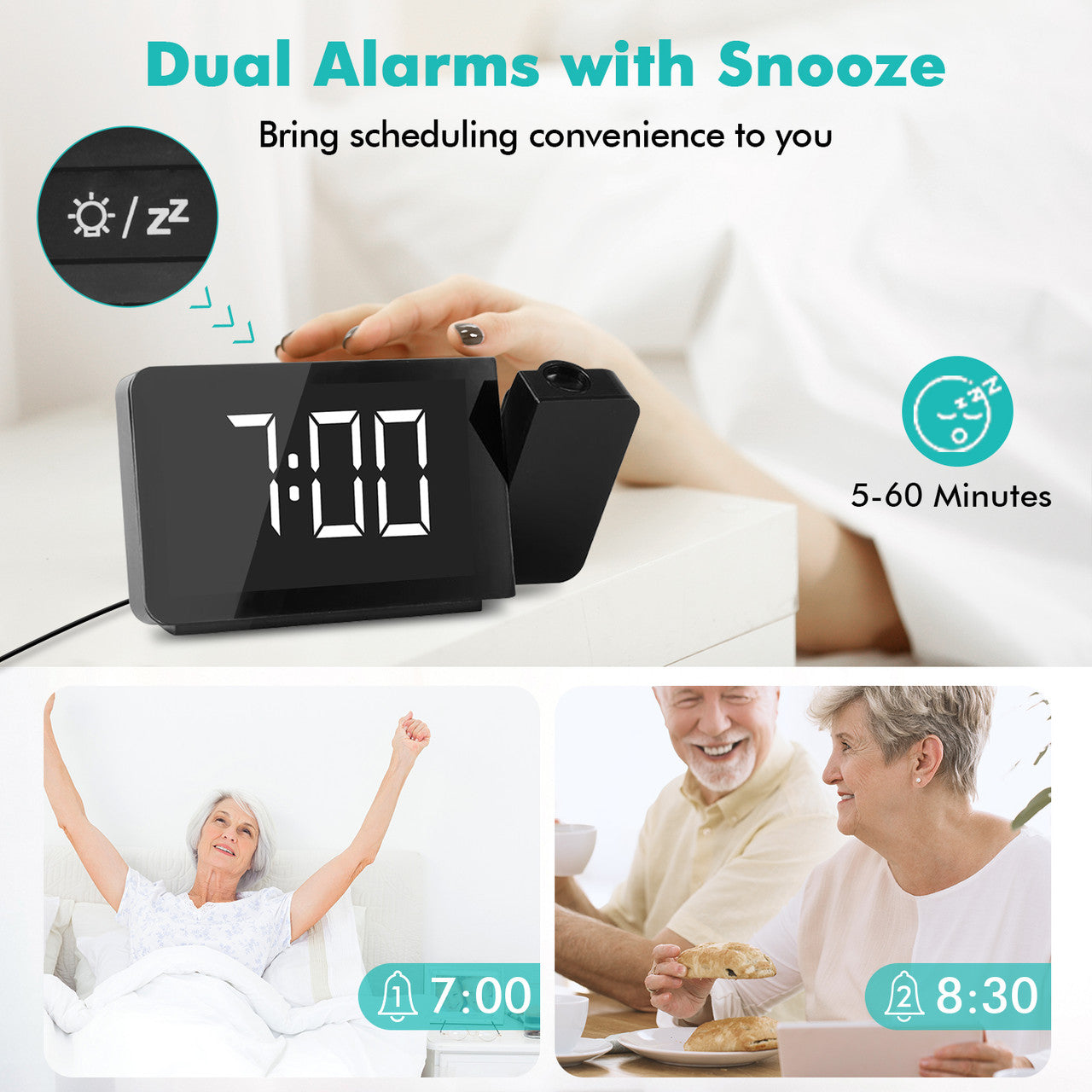 Renogy | Dr. Prepare Projection Alarm Clock with FM Radio | DPWS-IN001-US