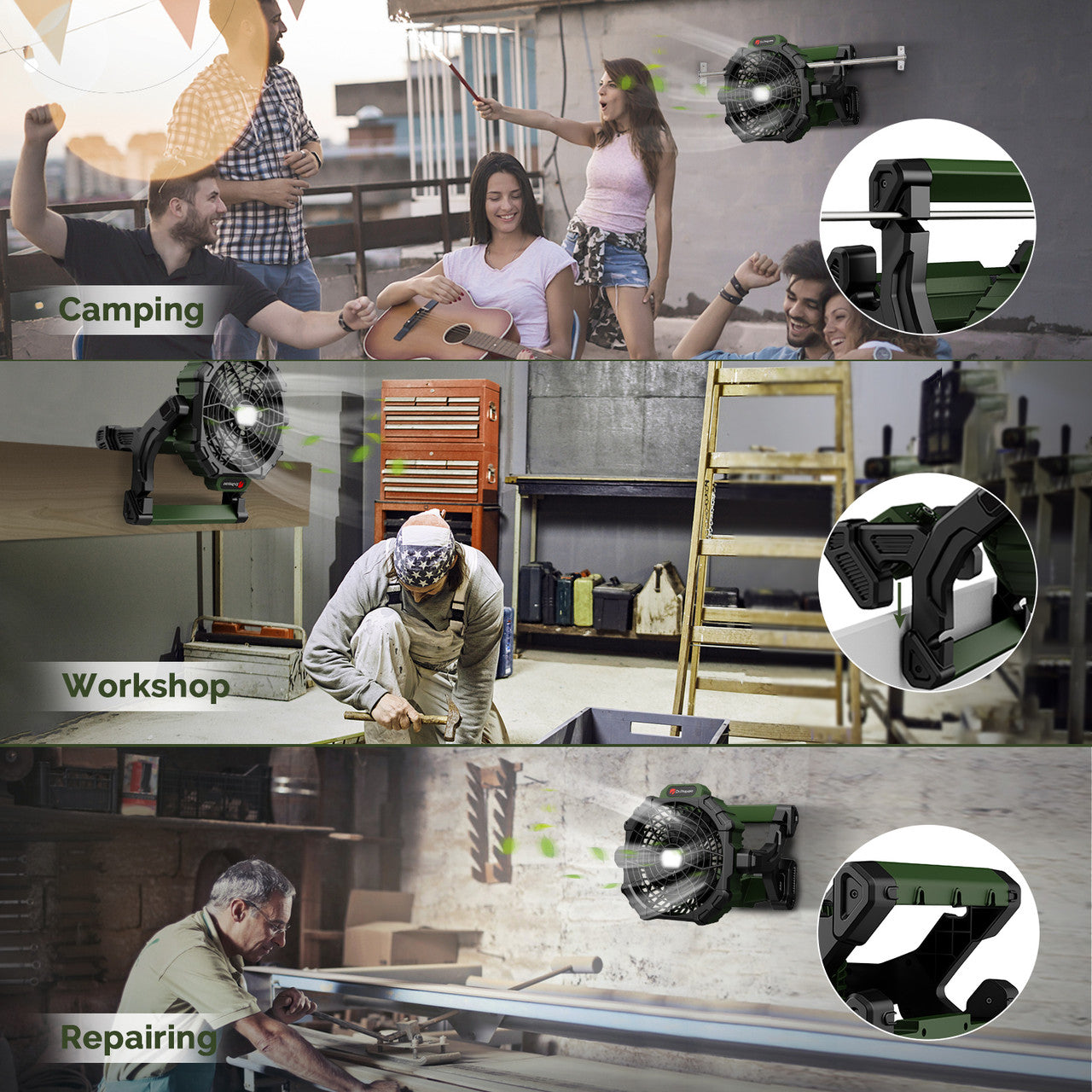 Renogy | Dr.Prepare X35 Portable Camping Fan with LED Light | DCF-1BK35-US