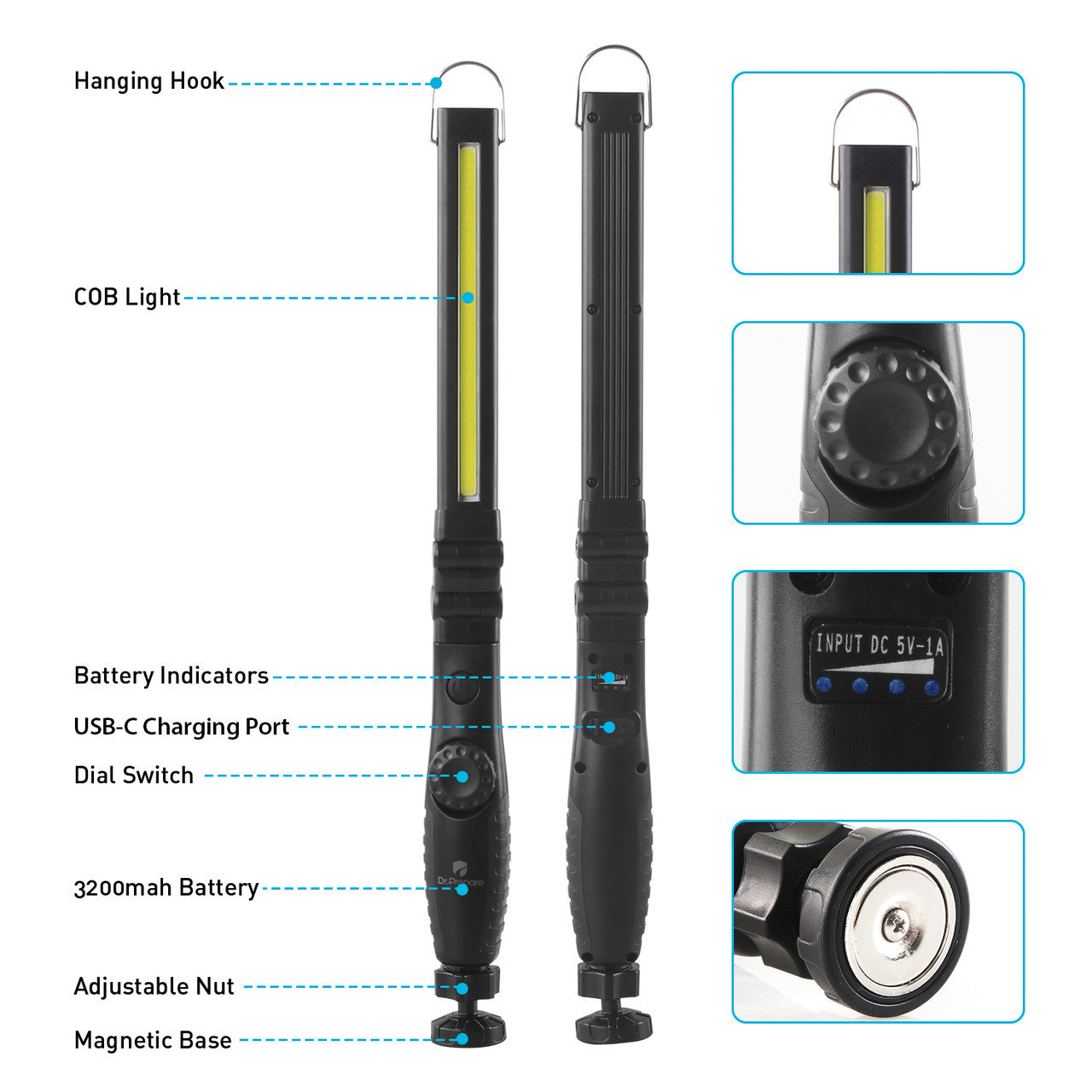Renogy | Dr. Prepare LED Work Light, 700 Lumens Rechargeable Work Light | DWL-1BK3200-US