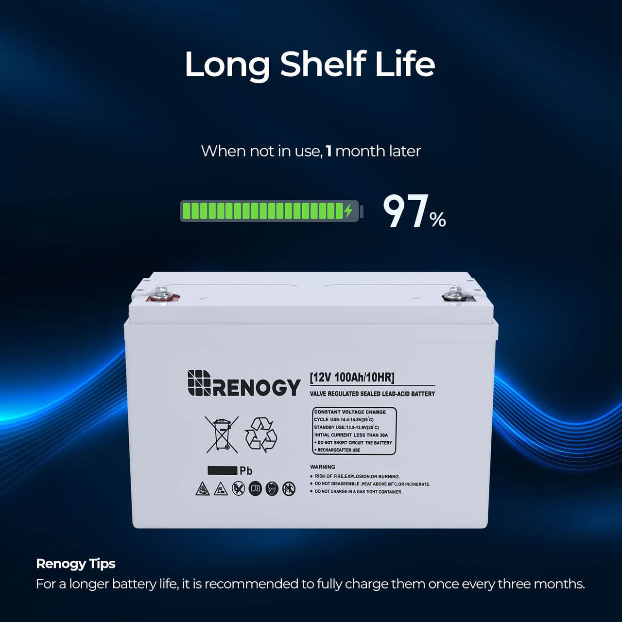 Renogy | Deep Cycle AGM Battery 12 Volt 100Ah | RNG-BATT-AGM12-100-S-US