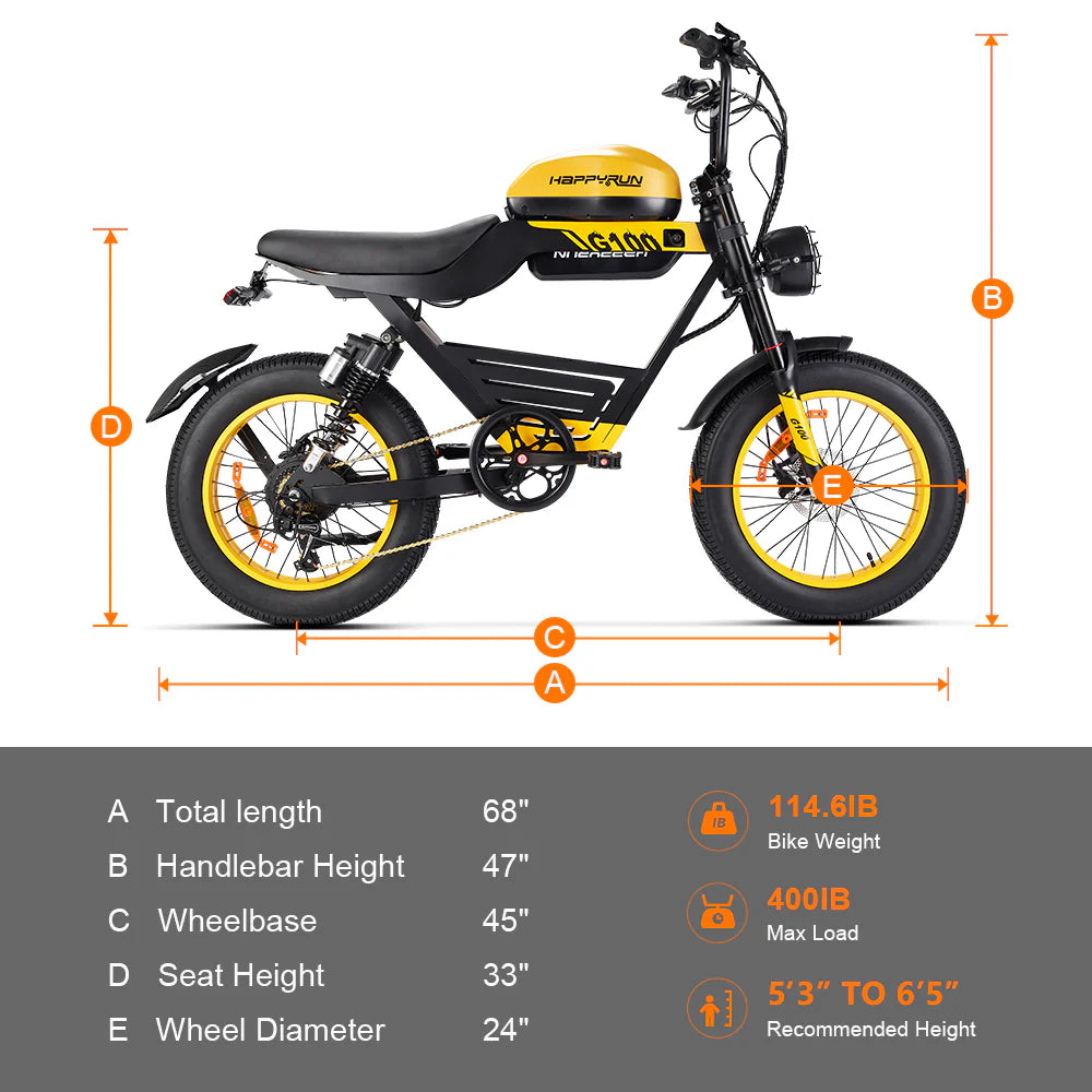 HappyRunSports G100 Electric Bike with 2000W Dual Battery Long Range
