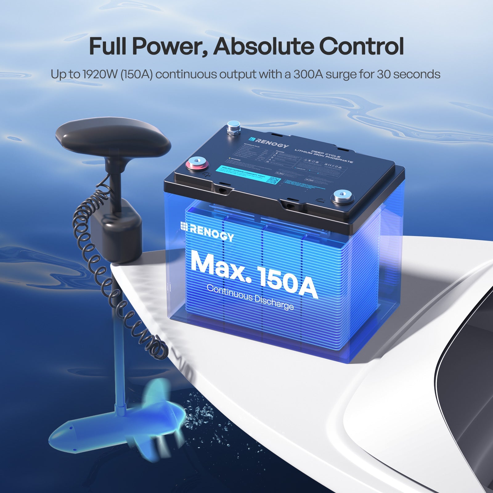 Renogy | Core - 12V 100Ah Trolling Motor Lithium Iron Phosphate Battery with Bluetooth | RBT12100LFP-TM-BT-S-US