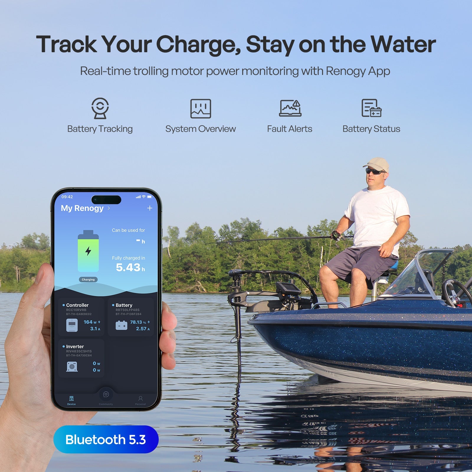 Renogy | Core - 12V 100Ah Trolling Motor Lithium Iron Phosphate Battery with Bluetooth | RBT12100LFP-TM-BT-S-US