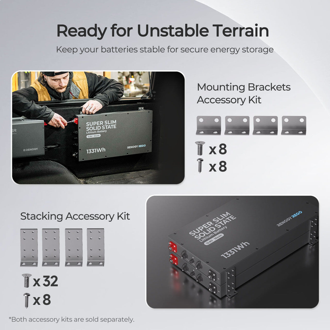 Renogy | REGO - 12V 104Ah Super Slim Solid State Lithium Iron Phosphate Battery | RBT12104LFP-SB-US