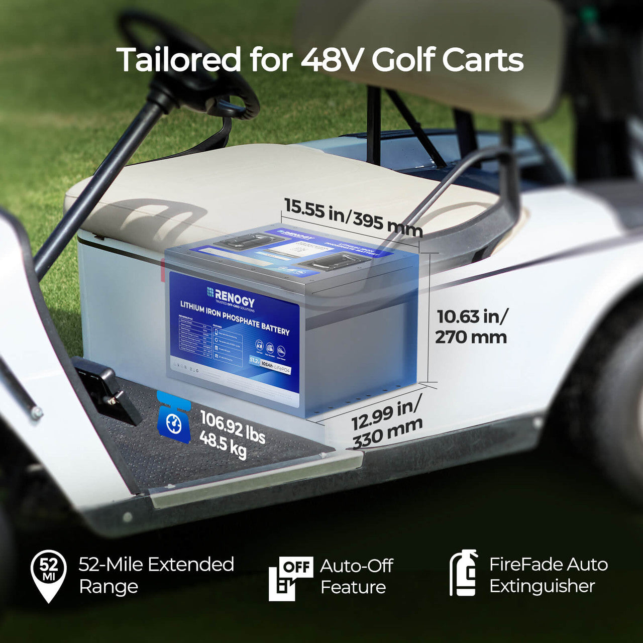 Renogy | Golf Cart 48V 105Ah Lithium Iron Phosphate Battery | RBT48105LFP-GC-US