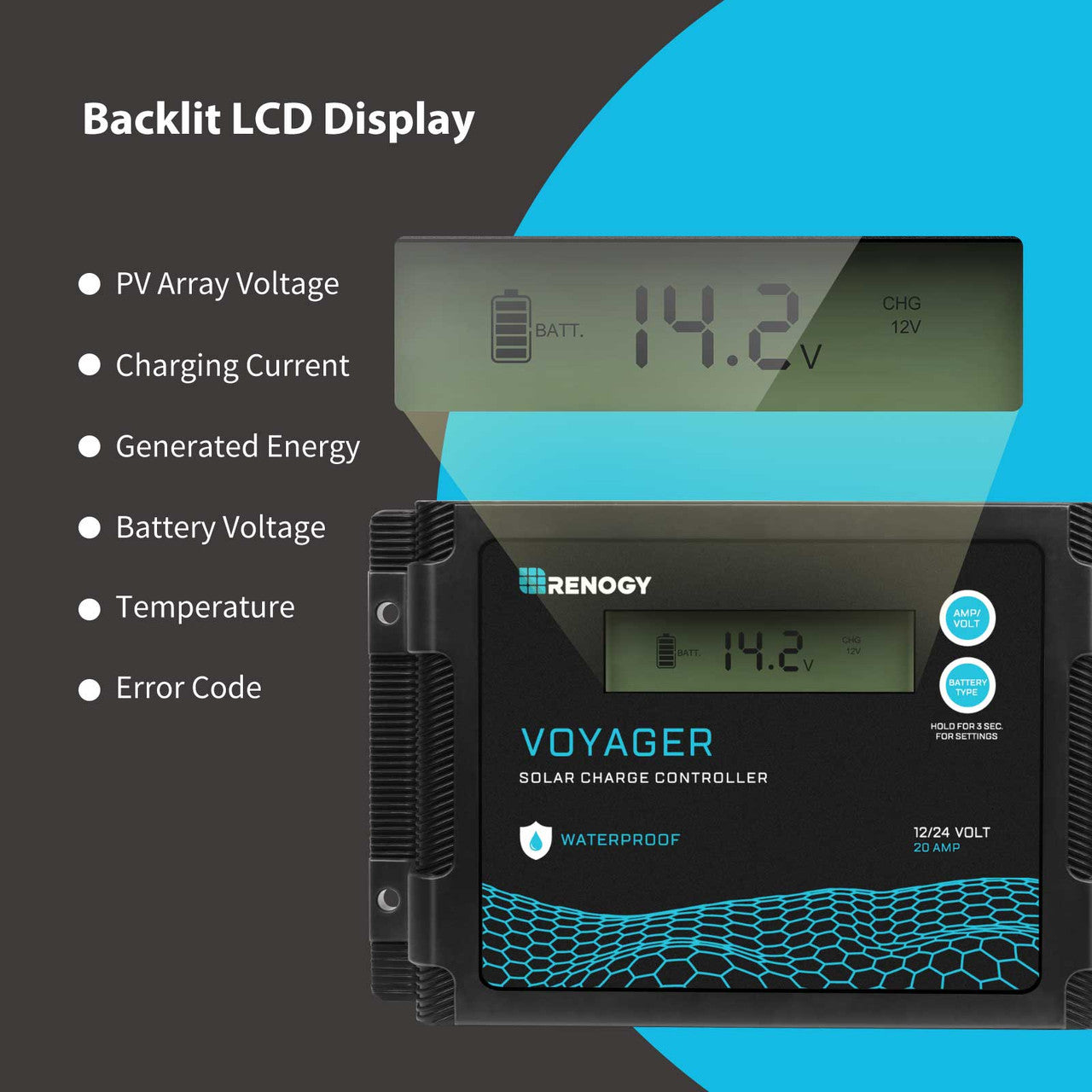 Renogy | New Edition Voyager 20A PWM Waterproof Solar Charge Controller | RCC20VOYP-US