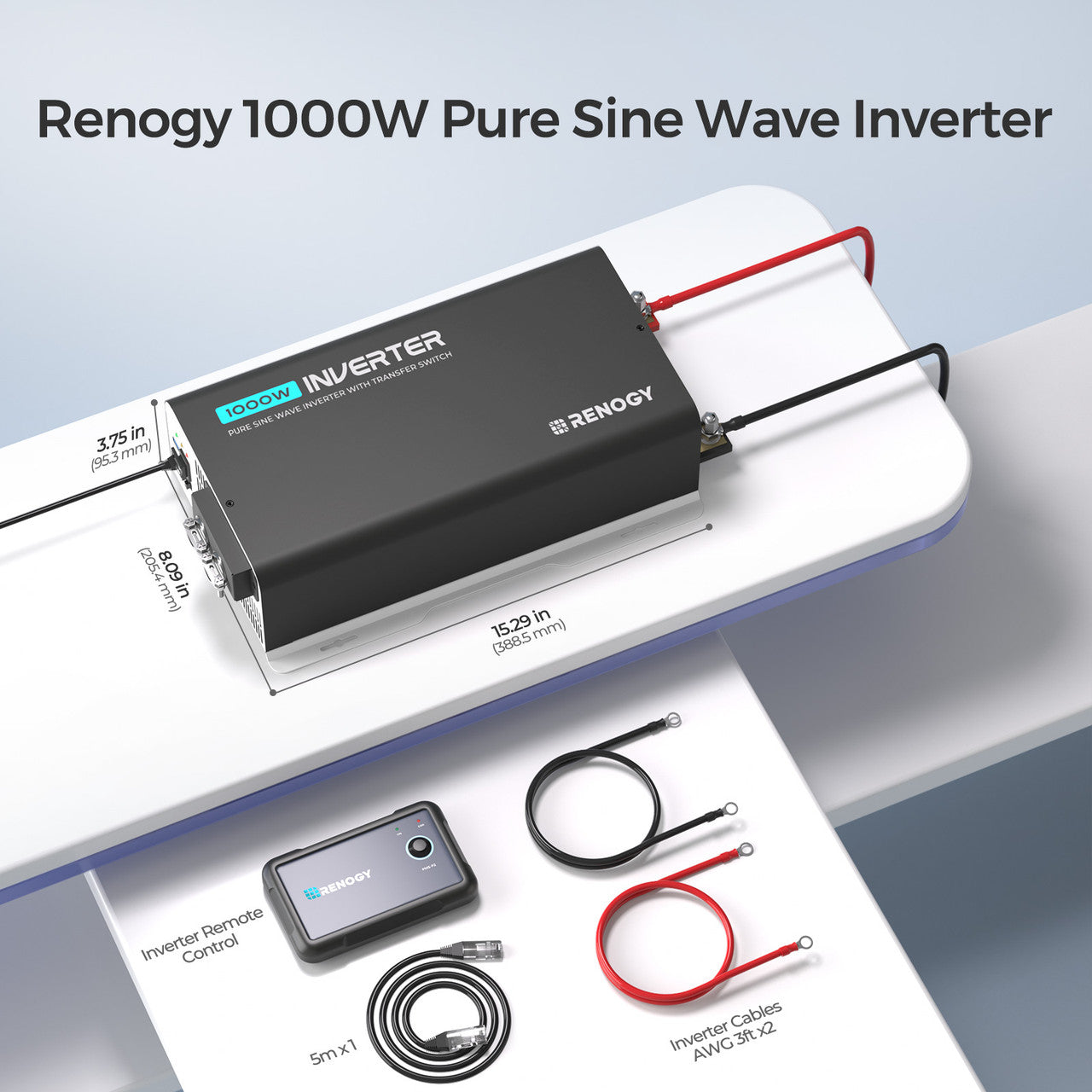 Renogy | 1000W 12V Pure Sine Wave Inverter with UPS Transfer Switch and Built-in Bluetooth | RIV1210PU-126-US