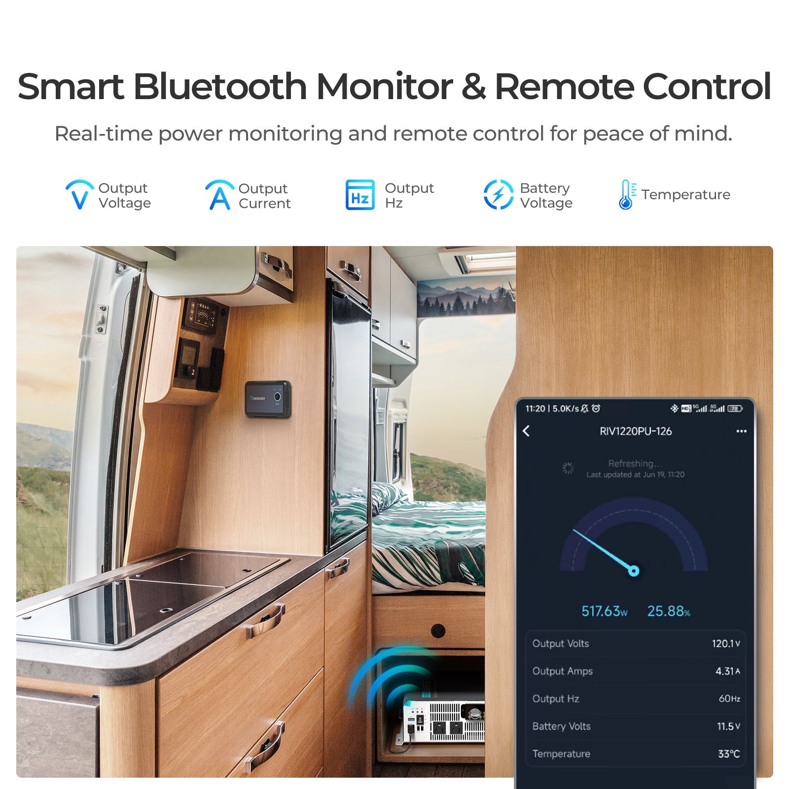 Renogy | 2000W 12V Pure Sine Wave Inverter with UPS Transfer Switch and Built-in Bluetooth | RIV1220PU-126-US