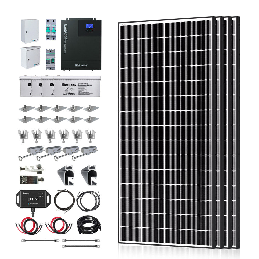 Renogy | Complete Cabin Solar Kit 1200W 2500W | Optional 1.2kWh Deep-Cycle AGM / LiFePO4 Batteries | RKIT1200D-US