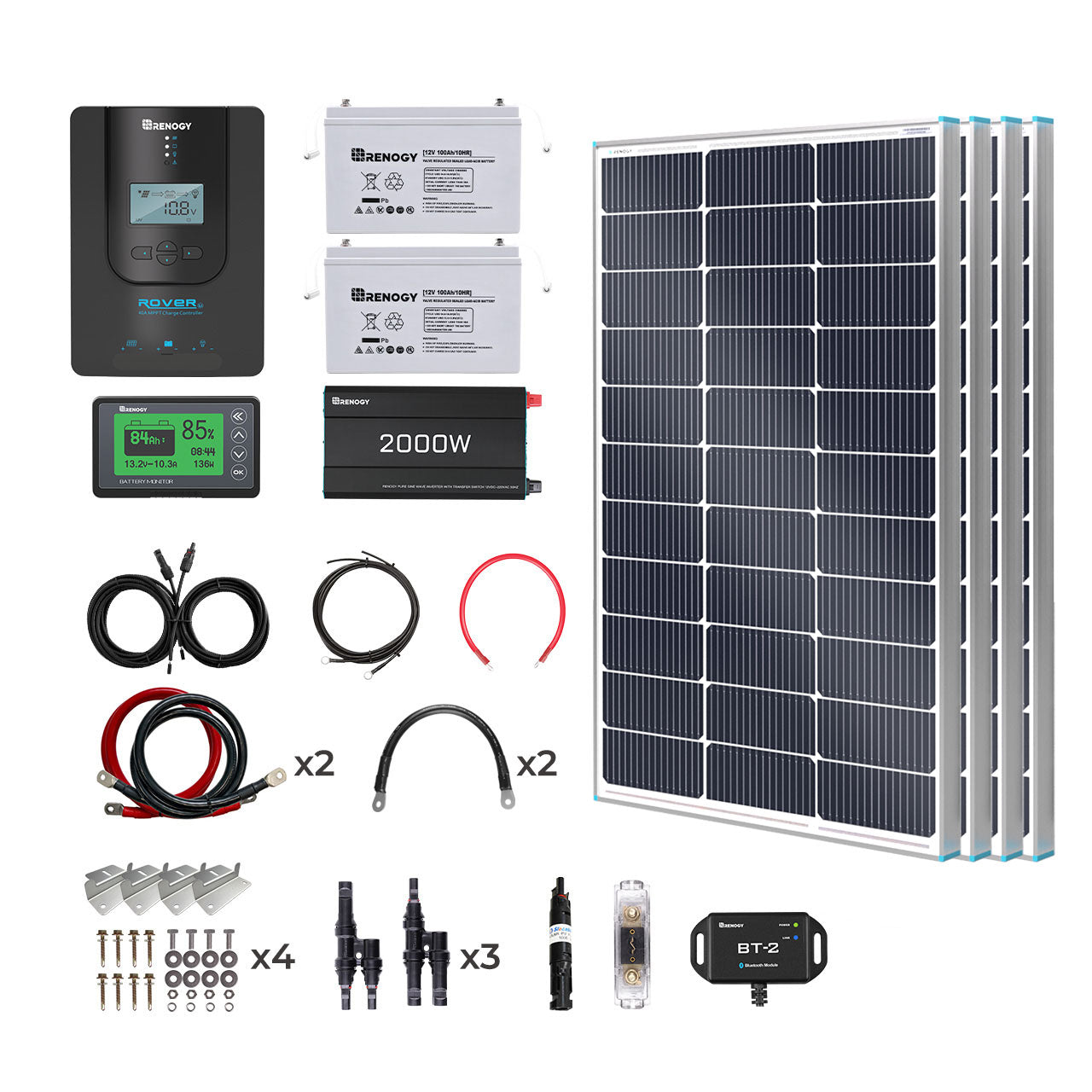 Renogy | Complete RV Solar Kit 400W 12V | Optional 2.4kWh Deep-Cycle AGM / LiFePO4 Batteries | RKIT400DAP2-US