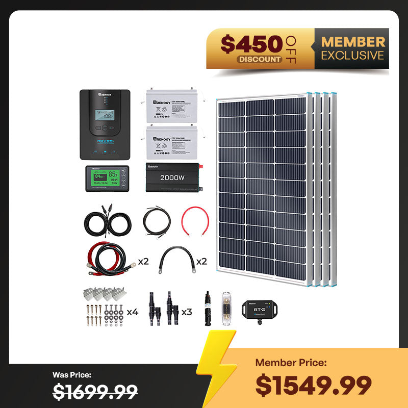 Renogy | Complete RV Solar Kit 400W 12V | Optional 2.4kWh Deep-Cycle AGM / LiFePO4 Batteries | RKIT400DAP2-US