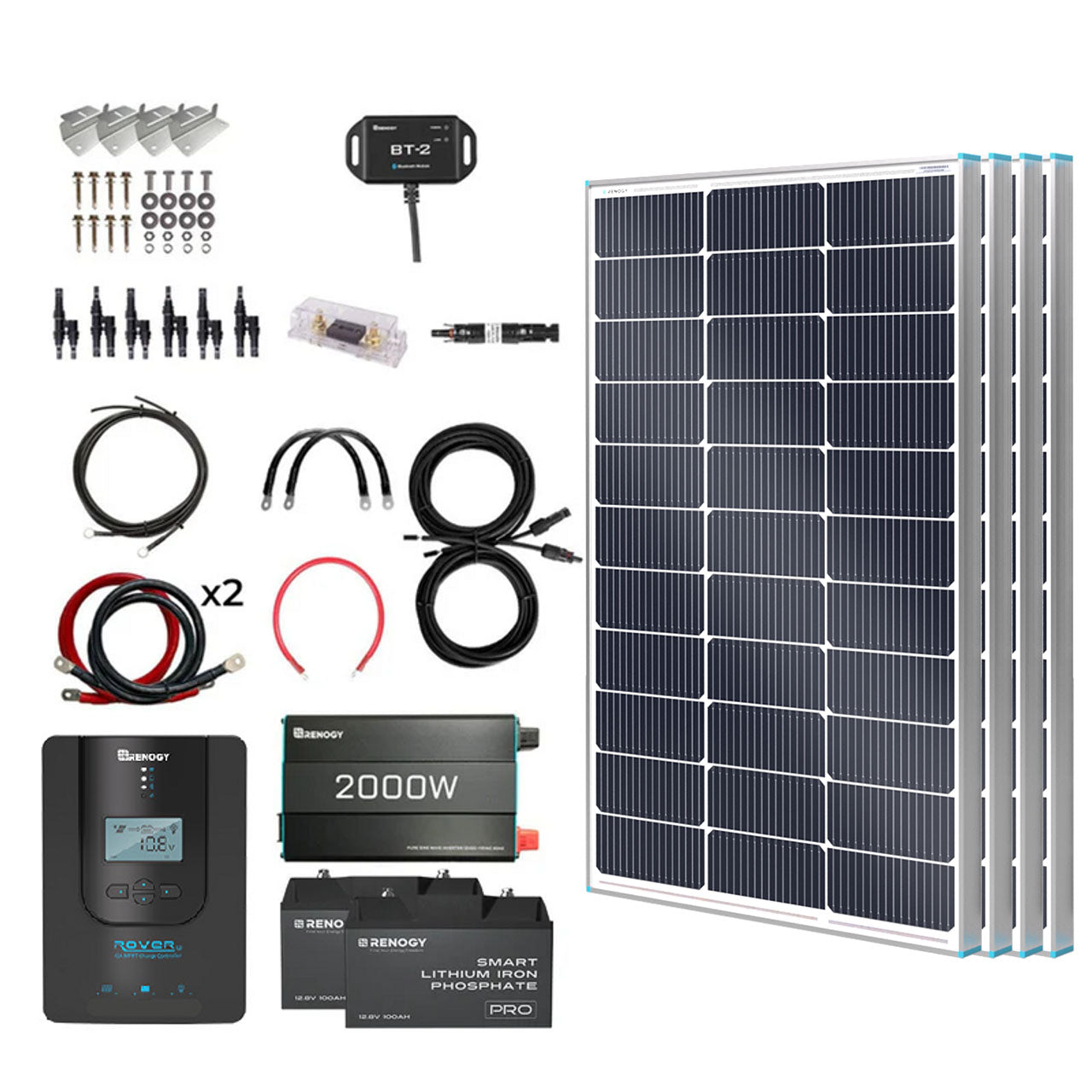 Renogy | Complete RV Solar Kit 400W 12V | Optional 2.4kWh Deep-Cycle AGM / LiFePO4 Batteries | RKIT400DAP2-US