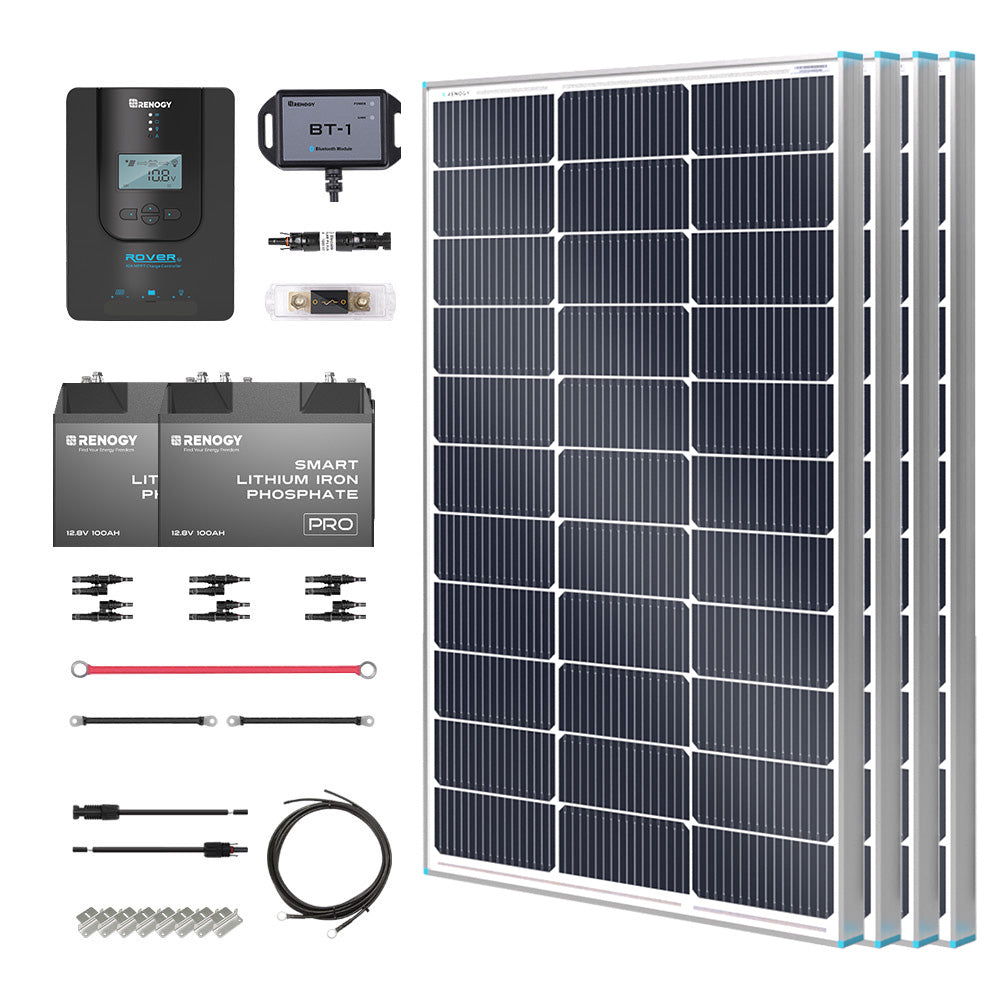 Renogy | Essential Off-Grid Solar Kit 400W 12V | Optional 1.2kWh LiFePO4 Battery | RNG-KIT-PREMIUM400D-RVR40