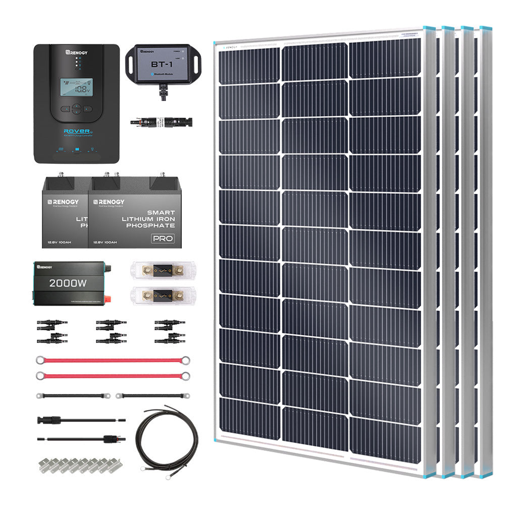 Renogy | Essential Off-Grid Solar Kit 400W 12V | Optional 1.2kWh LiFePO4 Battery | RNG-KIT-PREMIUM400D-RVR40