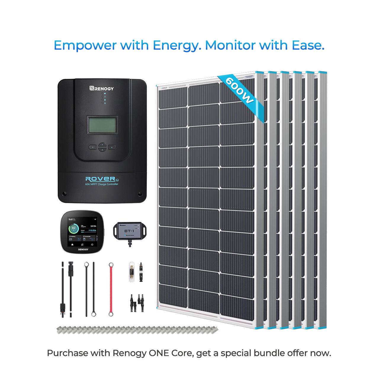 Renogy | Premium RV Solar Kit 600W 12V/24V | Optional Smart Monitoring | RKIT600DPM-RVR60-US