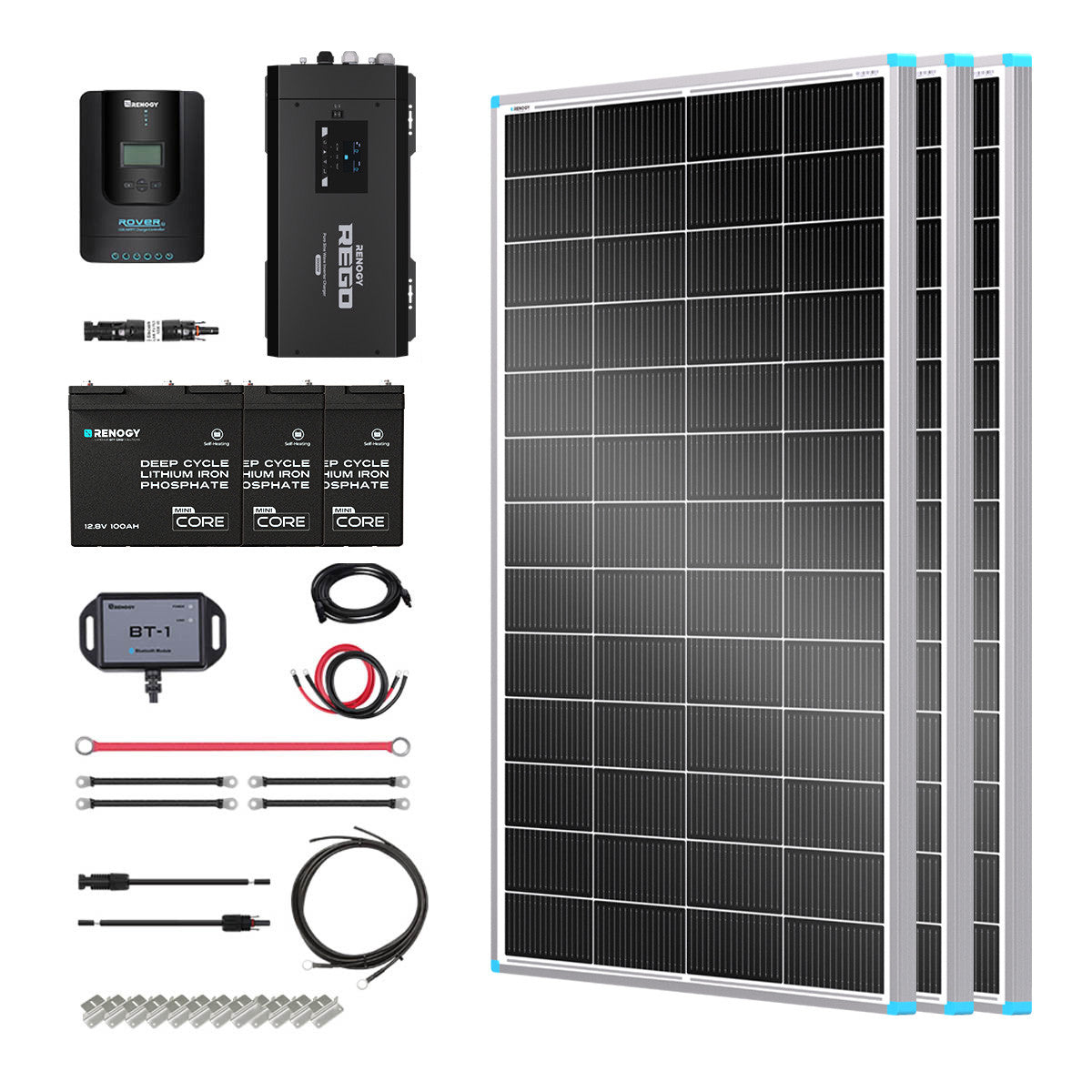 Renogy | Essential Off-Grid Solar Kit 600W 12V | Optional 1.2kWh LiFePO4 Battery | RKIT600PB-R60D3