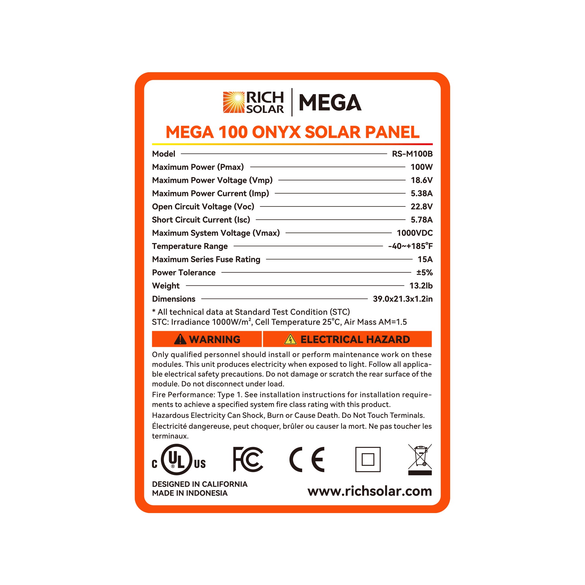 Rich Solar 100 Watt Solar Panel MEGA 100