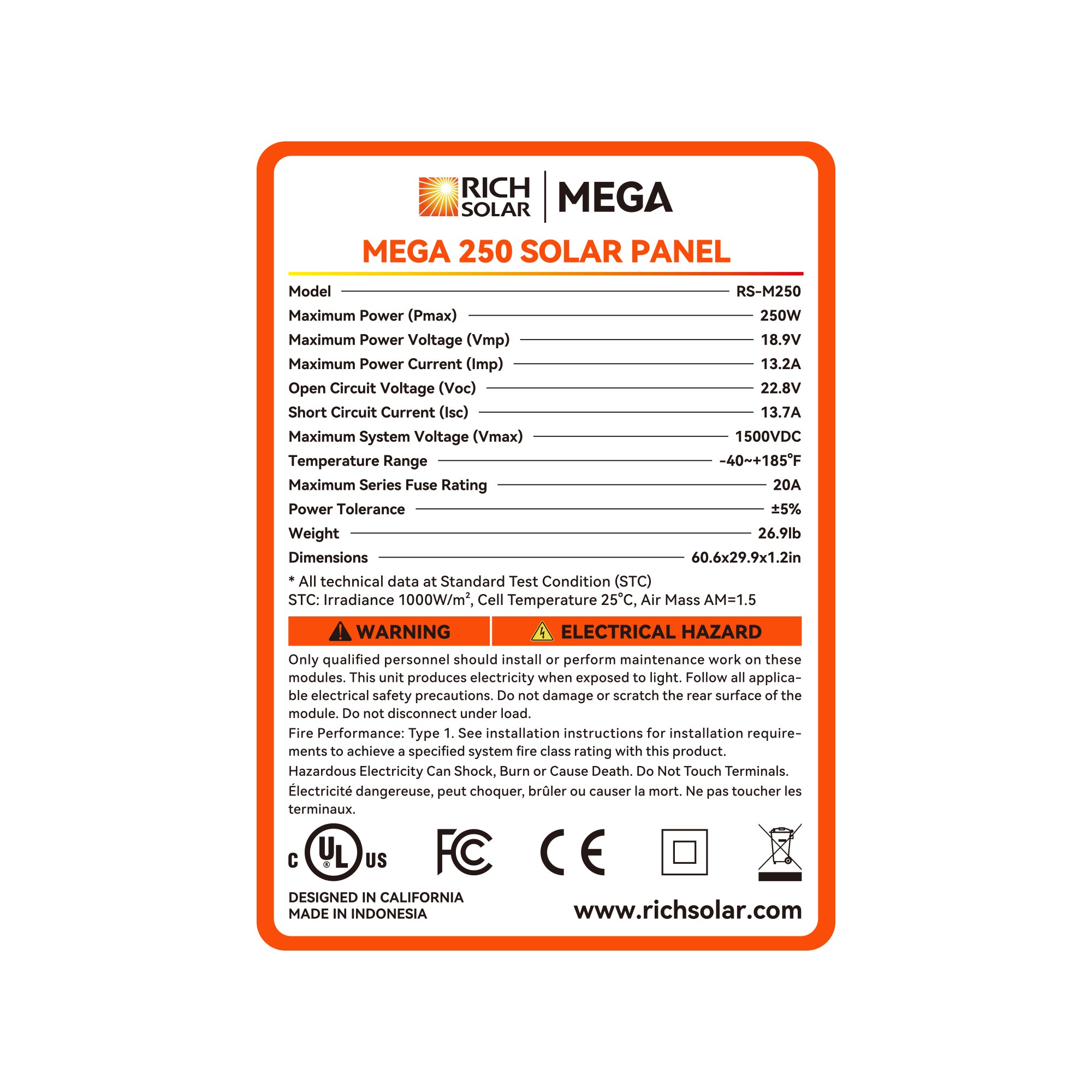 Rich Solar 250 Watt Solar Panel MEGA 250