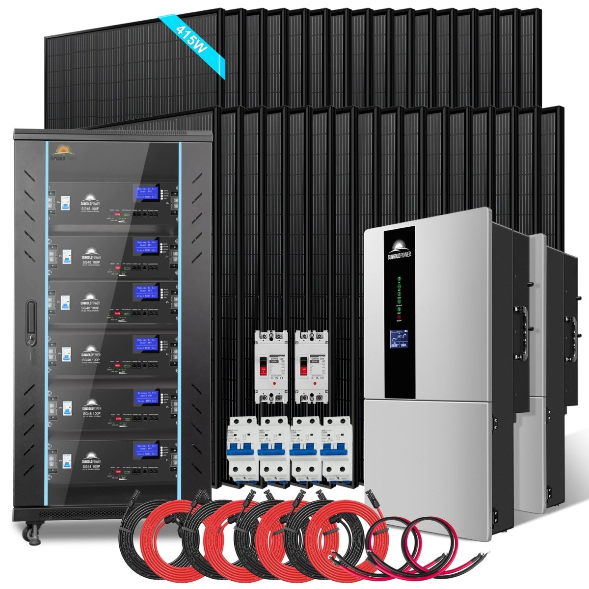 SunGoldPower Hybrid Solar Kit 7.6KW 48V Split Phase 15.36KWH/30.72KWH Lithium Battery 415/ 500 Watt Solar Panel SGH-7.6N3E/ SGH-7.6DN6E