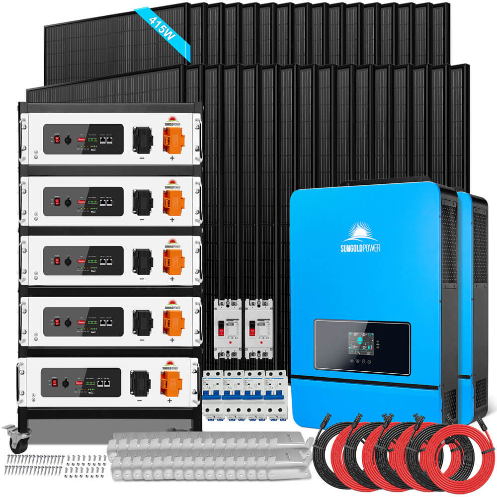 SunGoldPower OFF GRID SOLAR KIT 16KW 48VDC 120V/240V LIFEPO4 25.6KWH LITHIUM BATTERY 32 X 415 WATTS SOLAR PANELS