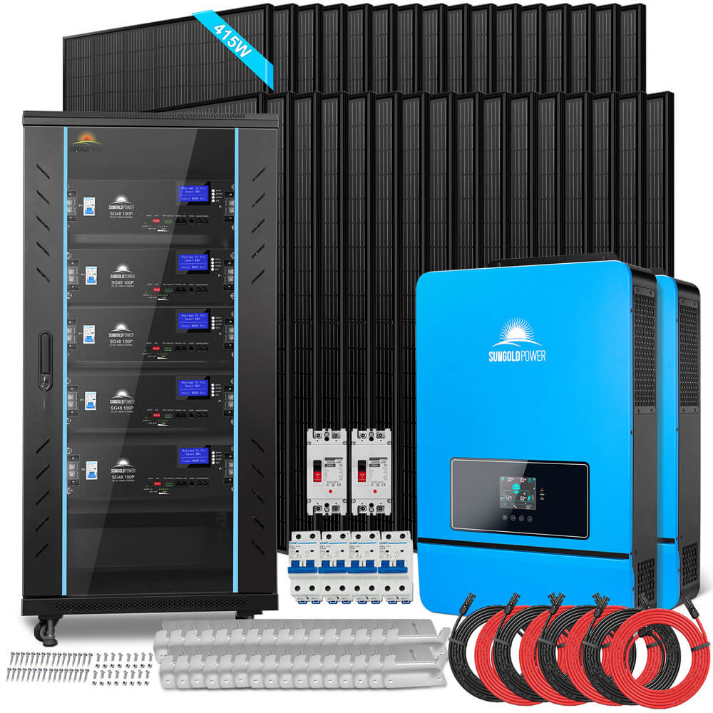SunGoldPower OFF GRID SOLAR KIT 16KW 48VDC 120V/240V LIFEPO4 25.6KWH LITHIUM BATTERY 32 X 415 WATTS SOLAR PANELS