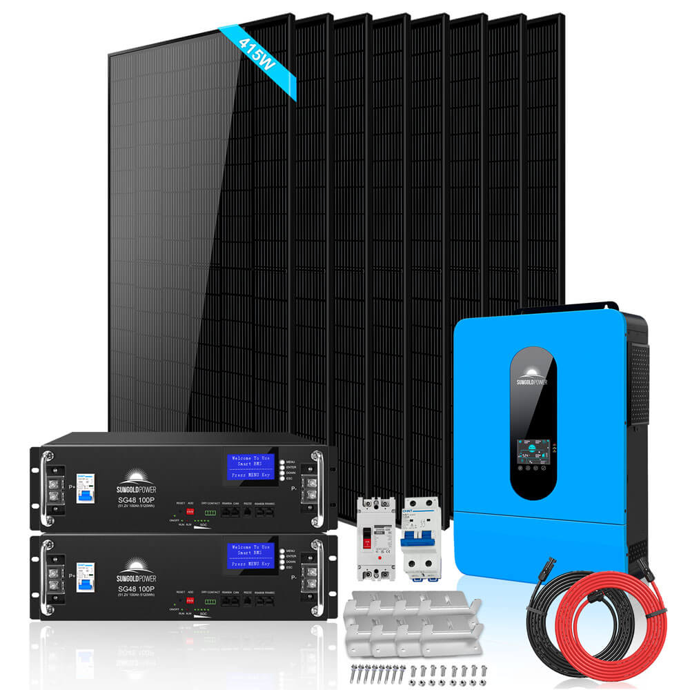 SunGoldPower Off-Grid Solar Kit 6500W 48VDC 120/240VAC LifePo4 10.24KWH Lithium Battery 8 X 415W Solar Panels SGR-6510E