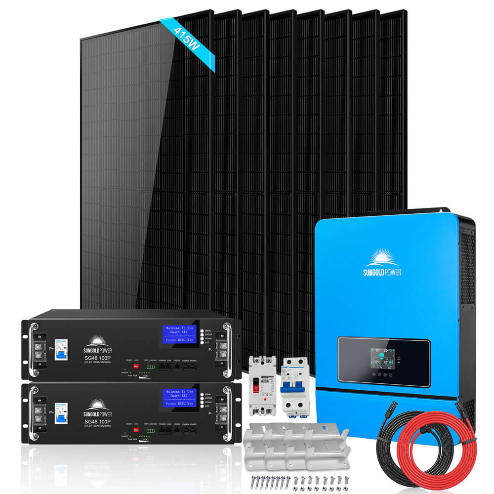SunGoldPower Off-Grid Solar Kit 6500W/ 8000W 48VDC 120V/240V LifePo4 10.24KWH-20.48KWH Lithium Battery 8 X 415 Watts Solar Panels