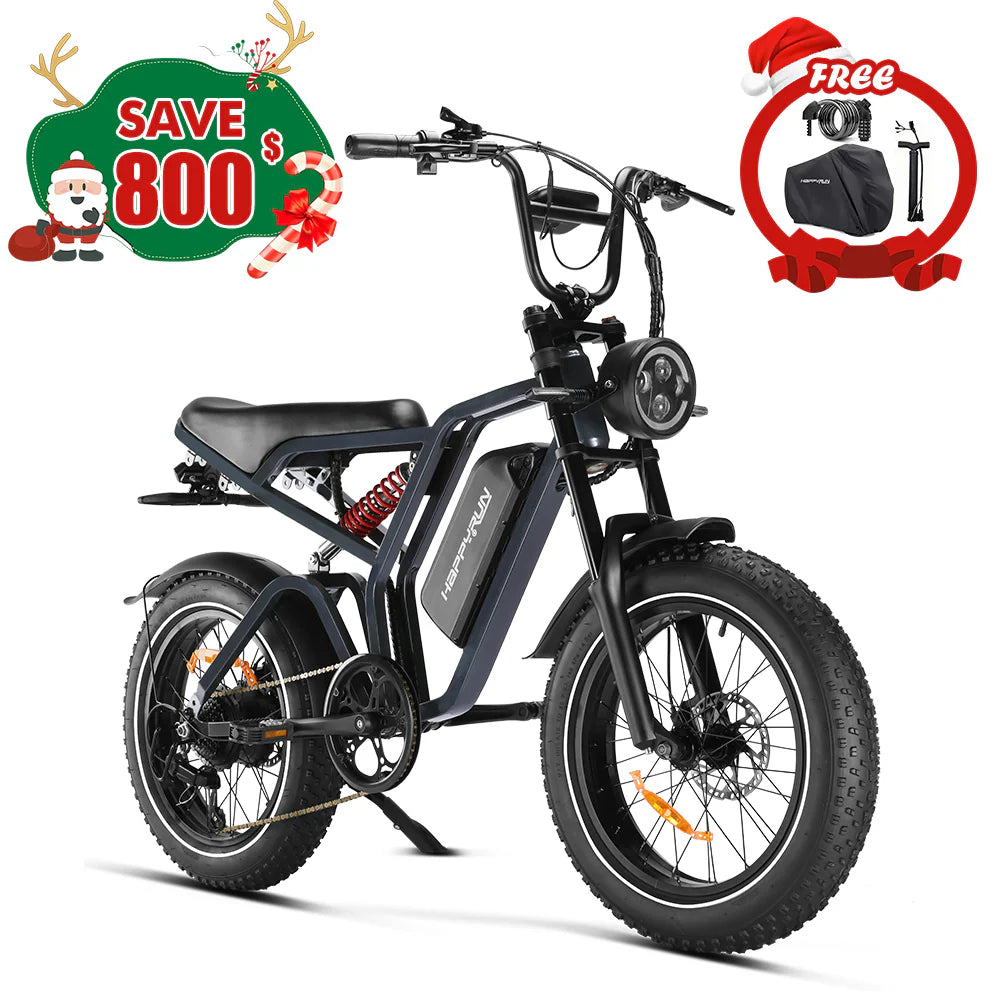 HappyRunSports Tank G60 Pro 2000W Moped Style Offroad Electric Bike Fat Tire