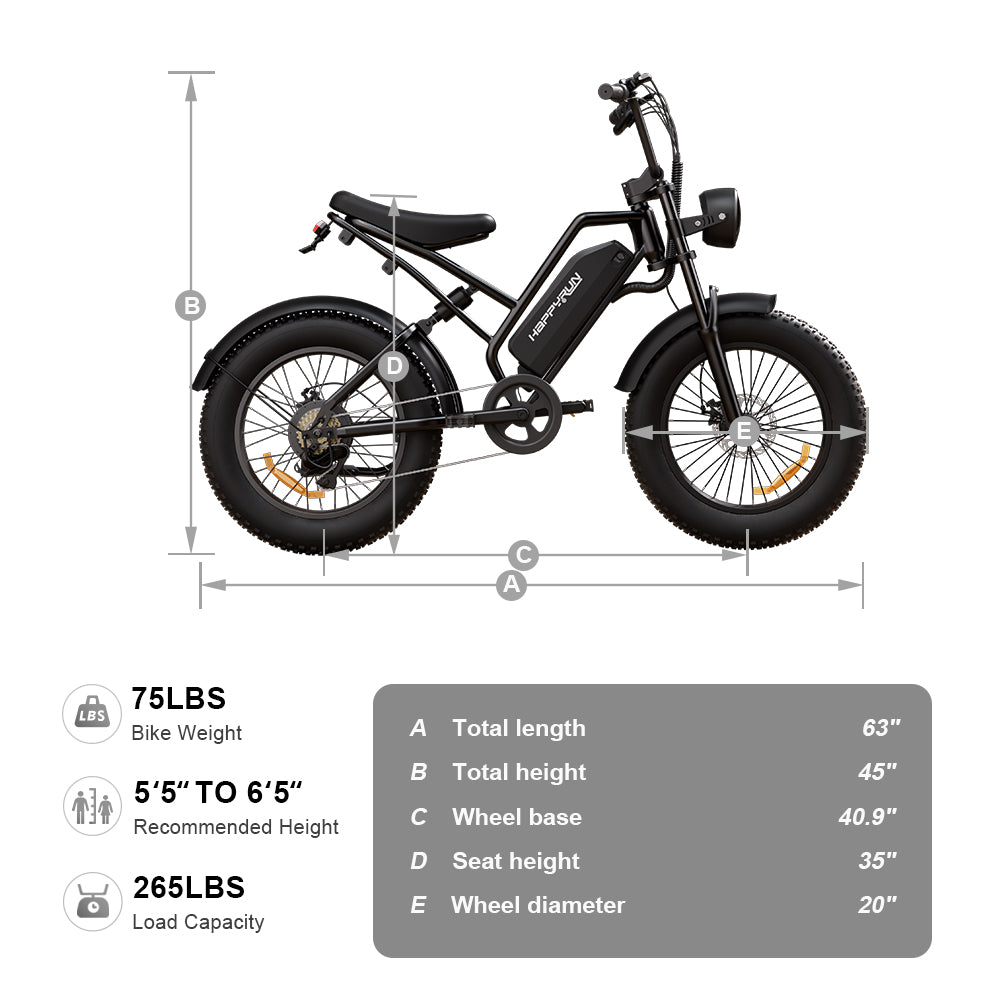 HappyRunSports Electric Dirt Bike Cargo Black City E-bike For Sale Tank G50