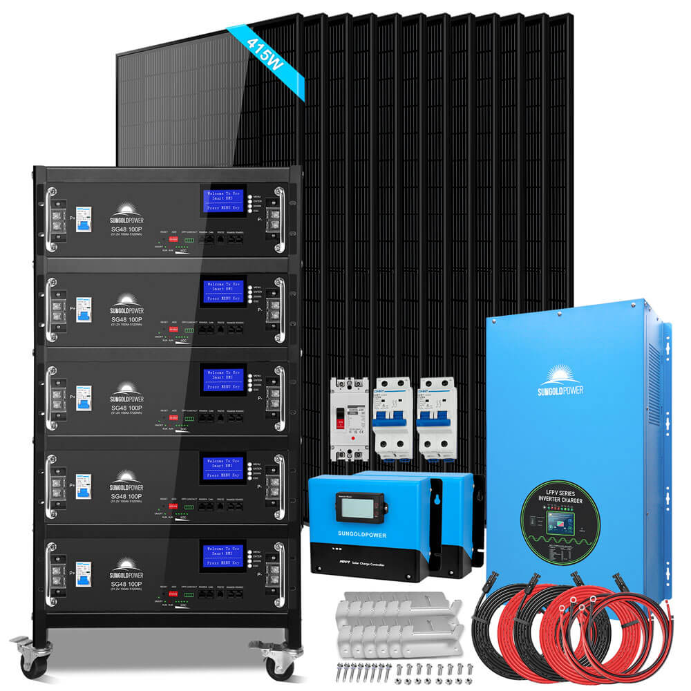SunGoldPower Off-Grid Solar Kits 12kW/15kW/18kW Options 120V/240V with 48v LiFePO4 Lithium Batteries & 415w Solar Panels